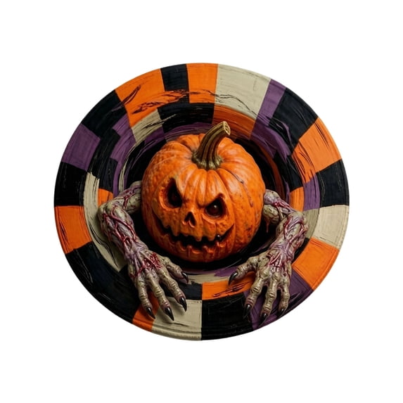 Round Halloween Doormat 39.4" 3D Optical Illusion Checkerboard Rug Non- Entryway Floor Mat with Festival Patterns for Home