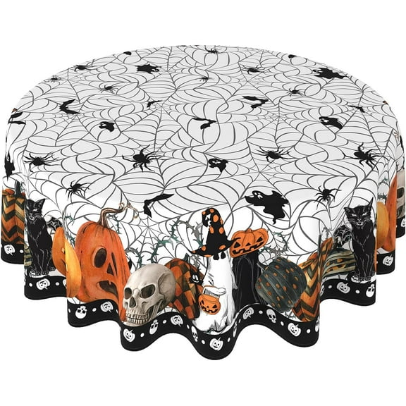 Round Halloween Tablecloth 60 Inch, Halloween Spider Web Tablecloth Round, Halloween Table Cloths Round, Halloween Round Table Cloth Decor
