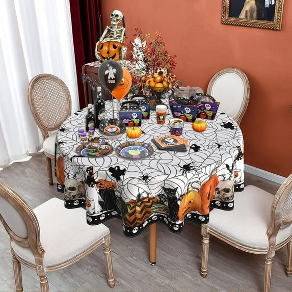 Round Halloween Tablecloth 60 Inch, Halloween Spider Web Tablecloth Round, Halloween Table Cloths Round, Halloween Round Table Cloth Decor