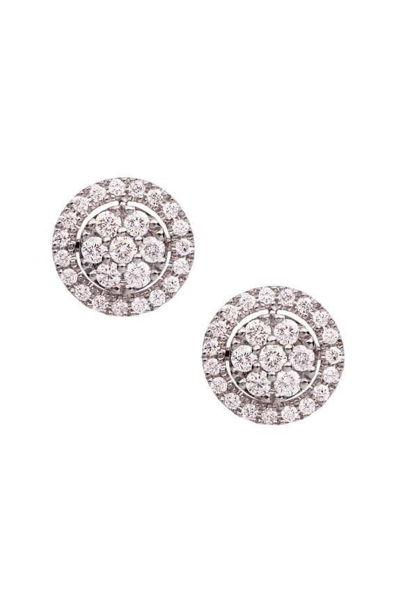 Round Halo Cluster Diamond Stud Unisex Adult Earrings 1.17ct 14K White Gold, 2.08 Gr - Goldum NYC