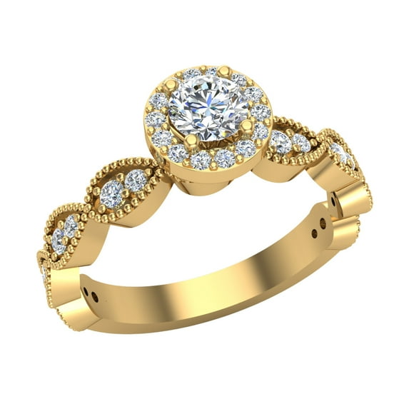 Round Halo Diamond Engagement Ring for Women Stackable Infinity Style Milgrain Design 14K Gold 0.55 CT TW