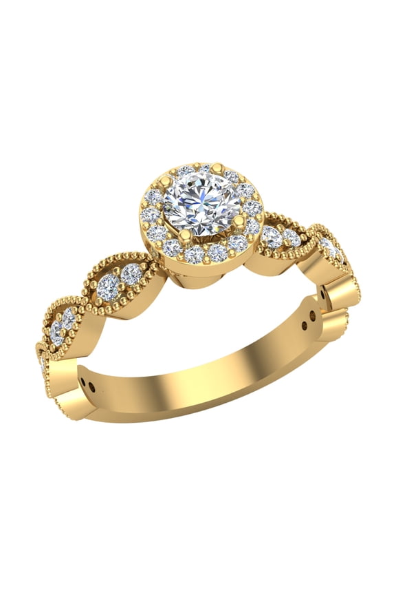 Round Halo Diamond Engagement Ring for Women Stackable Infinity Style Milgrain Design 14K Gold 0.55 CT TW