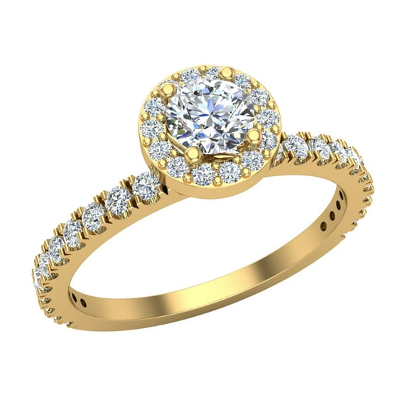 Round Halo Diamond Engagement Ring for Women Stackable Pave Set 14K Gold 0.70 CT TW