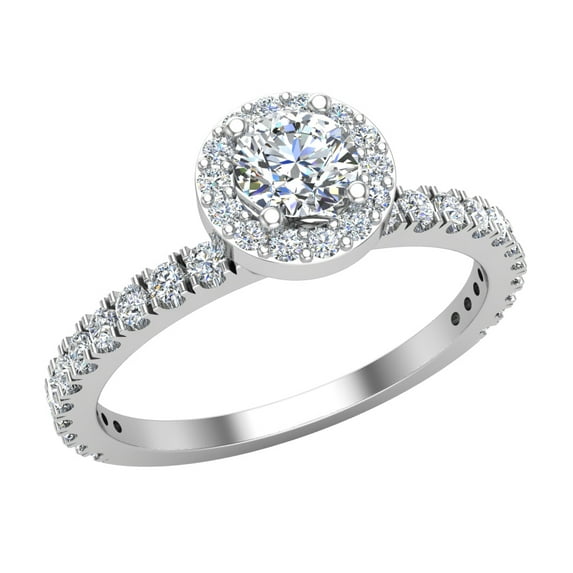 Round Halo Diamond Engagement Ring for Women Stackable Pave Set 14K White Gold 0.70 CT TW