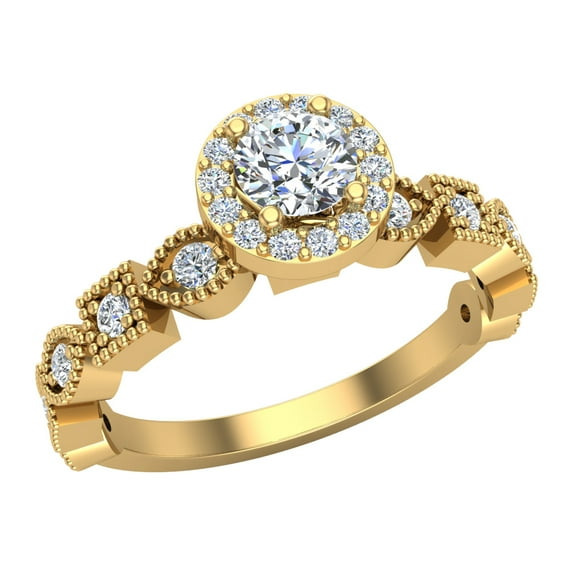 Round Halo Diamond Engagement Rings for Women Stackable Marquee Design 14K Gold 0.50 CT TW (G,SI1)