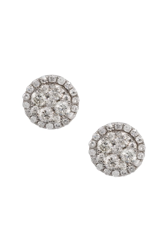 Round Halo Diamond Stud Unisex Adult Earrings 1.15ct 14K White Gold, 1.90 Gr - Goldum NYC