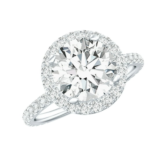 Rosec Jewels Round Halo Engagement Ring with Moissanite - 8 mm - 2 Ct - D-VS1 Quality, 10K White Gold, US 10.00