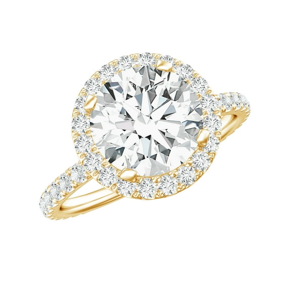 Rosec Jewels Round Halo Engagement Ring with Moissanite - 8 mm - 2 Ct - D-VS1 Quality, 10K Yellow Gold, US 9.00
