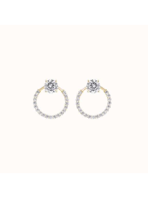 Round Halo Jacket Stud Earrings - 18K Gold Plated 2-in-1 Removable Circle Drop with Micro-Pave Cubic Zirconia for Women