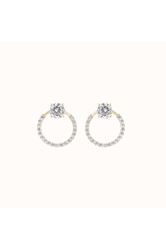 Round Halo Jacket Stud Earrings - 18K Gold Plated 2-in-1 Removable Circle Drop with Micro-Pave Cubic Zirconia for Women