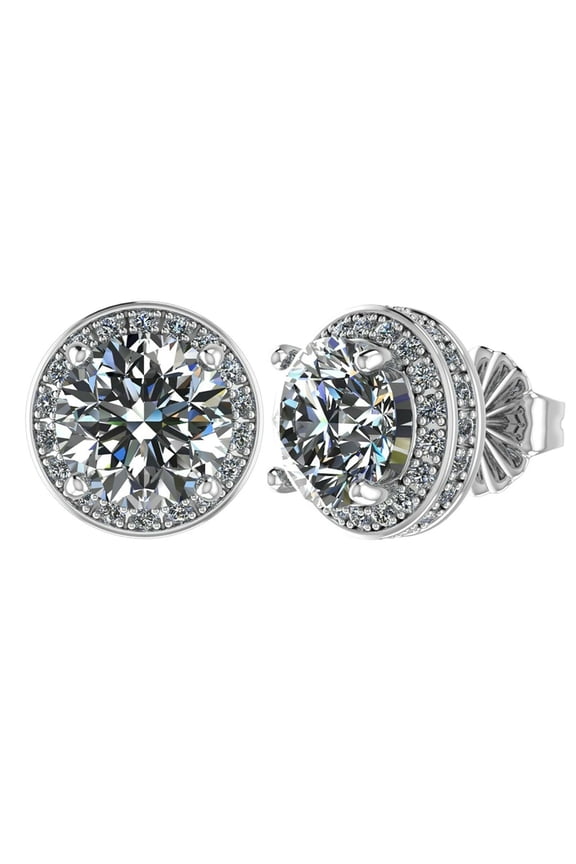 Round Halo Stud Earrings Silver Unisex Hypoallergenic - 6.50mm Platinum