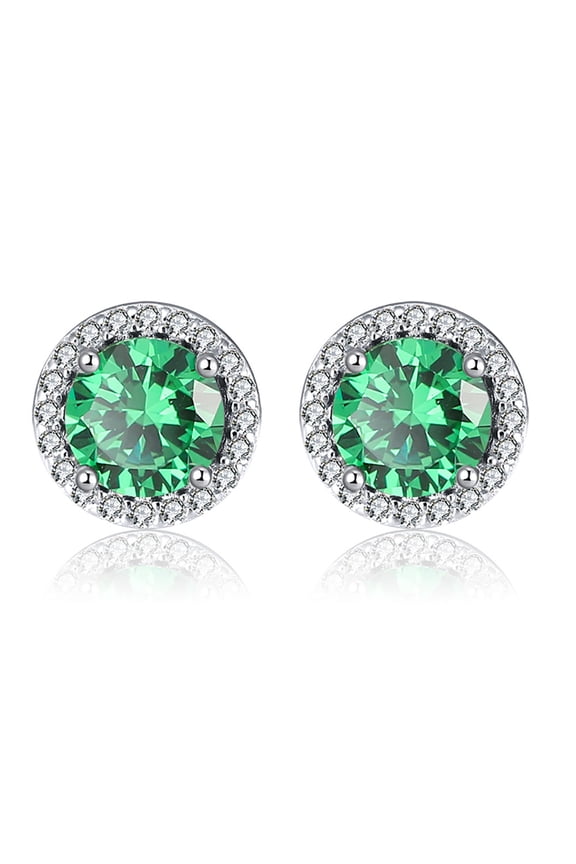 Round Halo Stud Earrings for Women Sterling Silver Green or Blue Cz Womens Ginger Lyne Collection