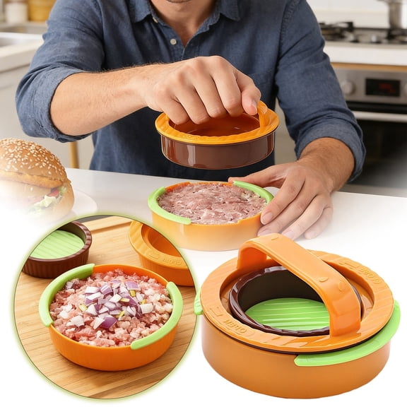 Round Hamburger Patty Maker PP Non-Stick Burger Press Mold 4.5" DIY Meat Patty Forming Tool for BBQ Home Kitchen Orange