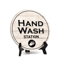 thumbnail image 1 of Round Hand Wash Station, Light Wood Color Bathroom Table Sign with Acrylic Easel (5 x 5"), 1 of 3