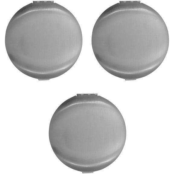 Set of 3 Double Sided Magnifying Compact Mirrors With Brushed Metal Finish (Silver, Round)