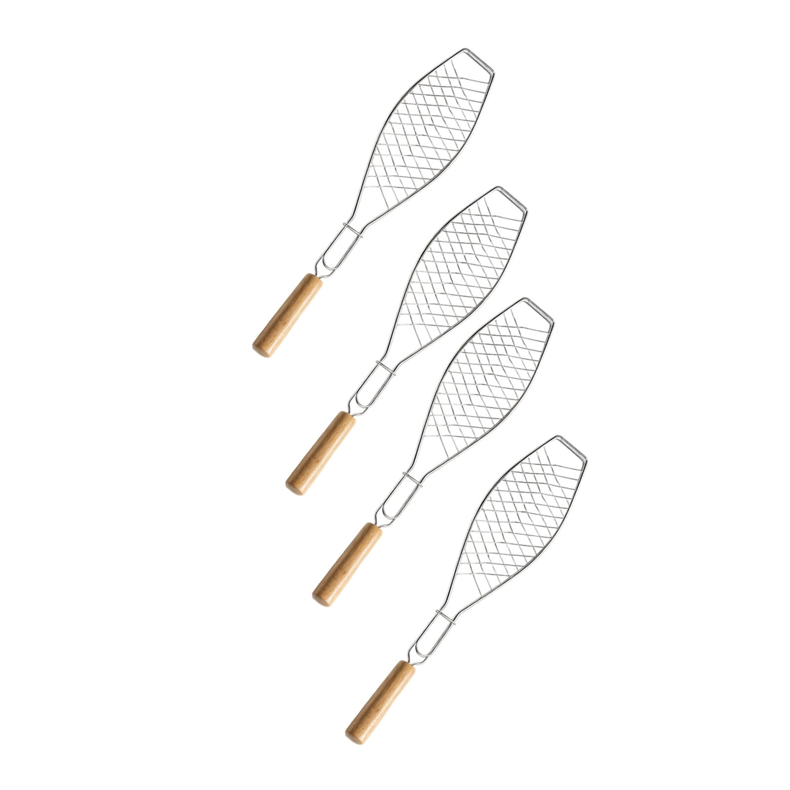 Round Handle Fish Basket Four Piece Stainless Steel Turning Aid for ...