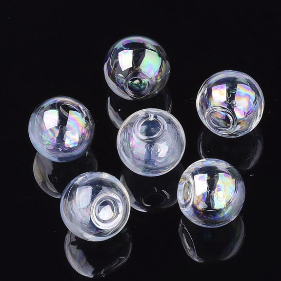 Round Handmade One Hole Blown Glass Globe Ball Bottles for Glass Vial Pendants Making Clear AB 16x15mm Hole: 4.5-5mm