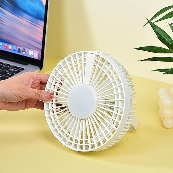 Round Hanging Fan with Center Light Foldable Hook USB Rechargeable Portable Cooler for Wall Desk 17cm (6.7 Inch)