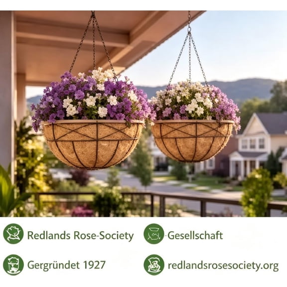 Round Hanging Flower Pots with Natural Coco Liner, Sturdy Metal Chain Plant Baskets for Patio & Yard Greenery