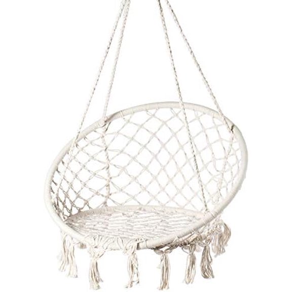Round Hanging Hammock Cotton Rope Macrame Swing Chair for Indoor and Outdoor$$Garden & Patio