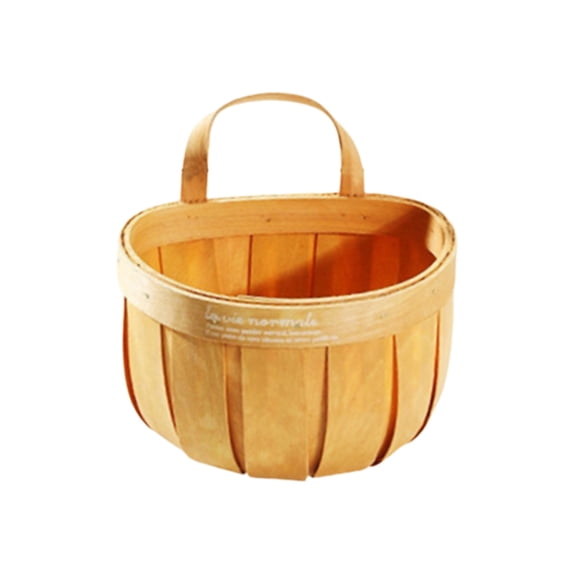 Round Hanging Wooden Storage Basket with Curved Handle Small Capacity Organizer for Spices Accessories Sundries Kitchen Bathroom and Office,Yellow A