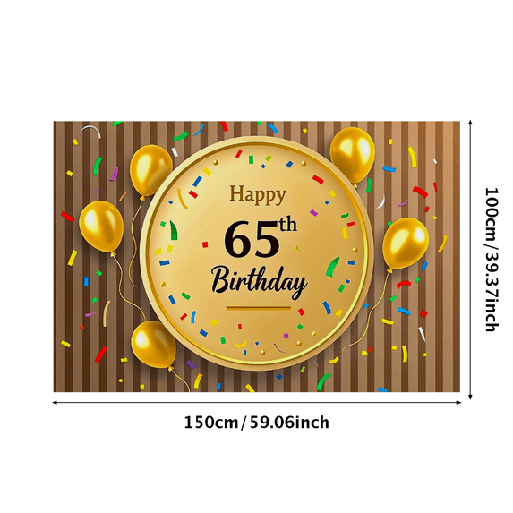 Round Happy 65th Birthday Banner with Balloons and Confetti Background Party Supplies Photography Props Birthday Decoration Backdrop Decor