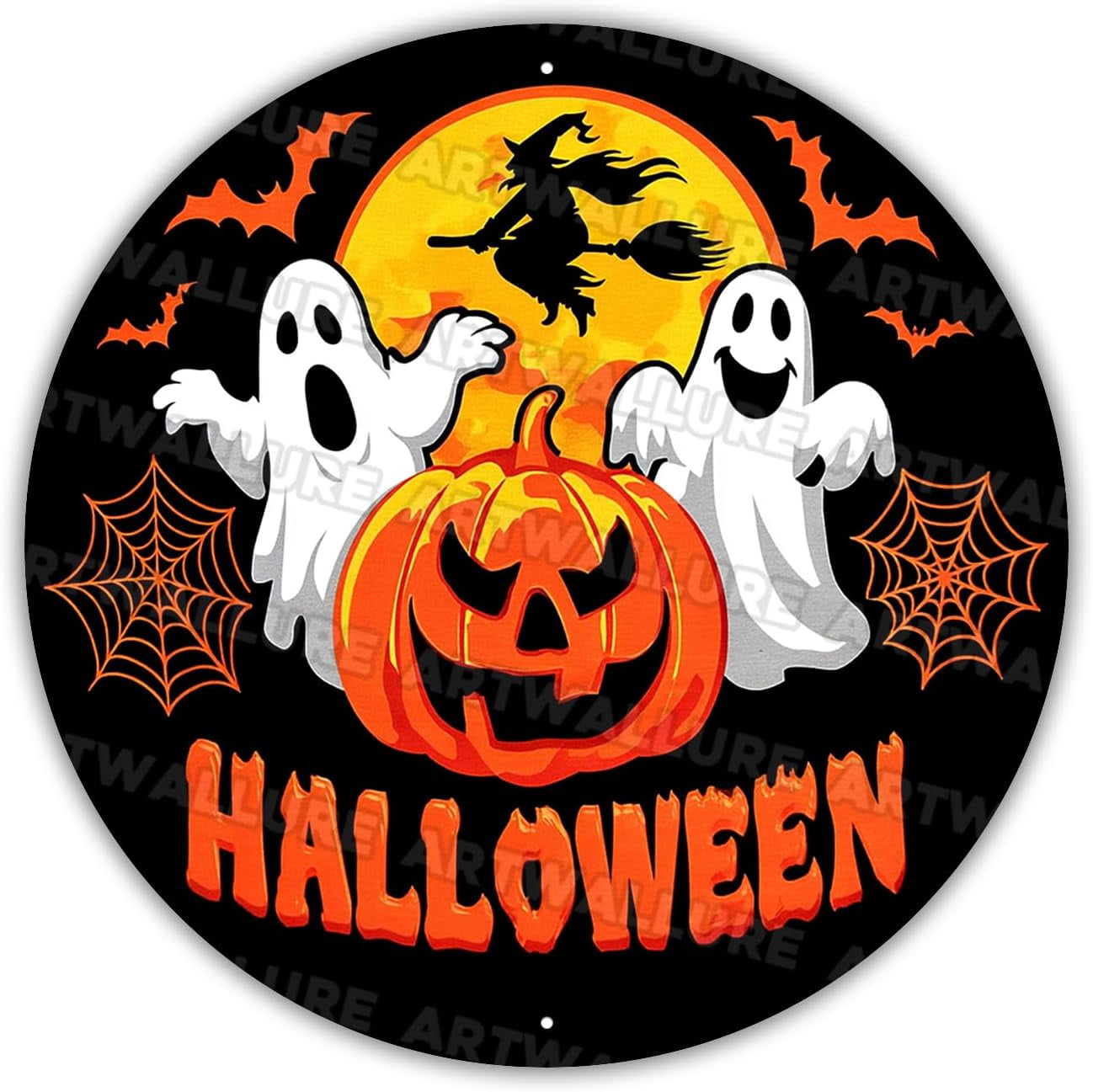 Halloween Pumpkin Gnome Metal Tin Sign - 9 Inch Round Rustic Wall Decor For Home & Bar