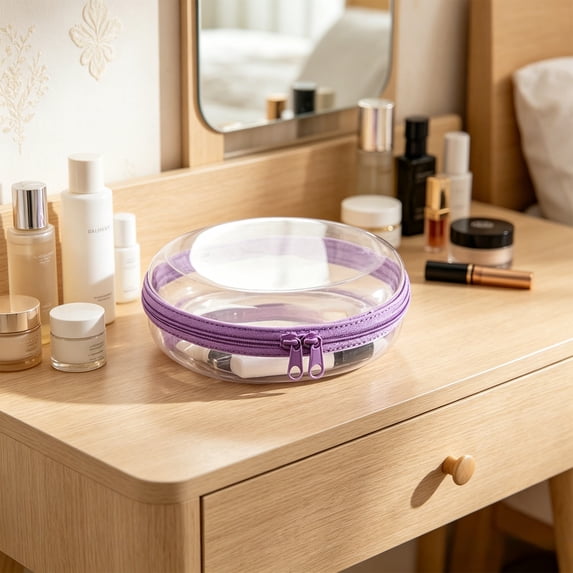 Round Hard Shell Travel Storage Case Waterproof Zipper Organizer Portable Cosmetic Bag Toiletry Organizer Storage Case for Cosmetics Toiletries Accessories Travel Home Bathroom Daily Organization
