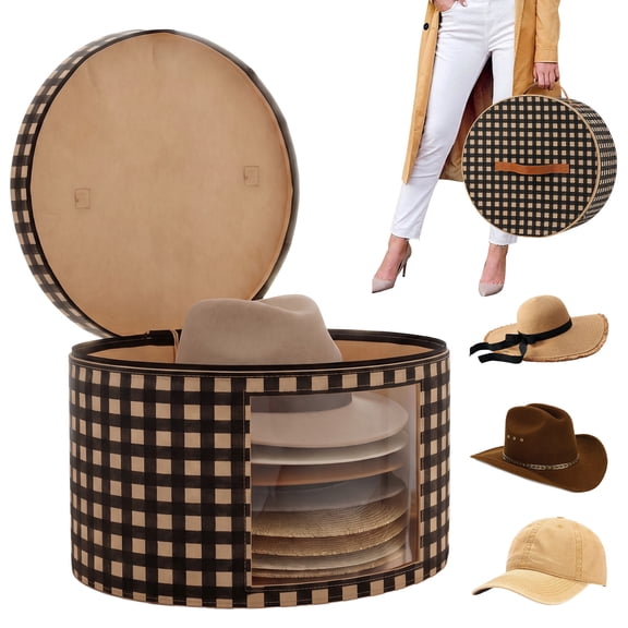 Round Hat Box,Large Felt Storage Hat Travel Organizer Bag,16.5 x 16.5 x 10 inches