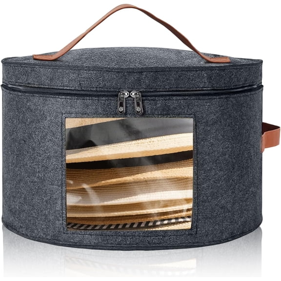 Round Hat Box, Stackable Felt Hat Boxes for Women Storage, Foldable Premium Hat Travel Case with Dustproof Lid, Space Saving Hat Organizer