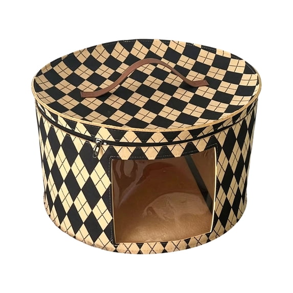 Round Hat Boxes with Lidssoft Large Hat Storage Box with Handle Transparent Window and Zip, Foldable Travel Hats Boxes Storage for Storing Clothes, Toys