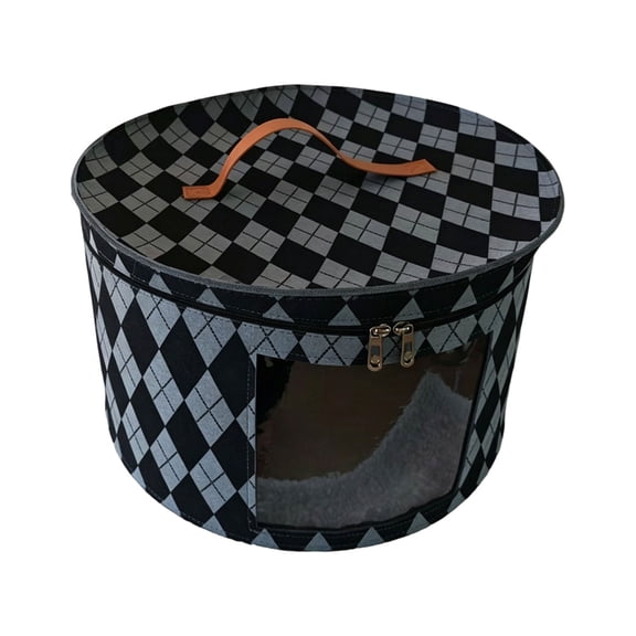 Round Hat Boxes with Lidssoft Large Hat Storage Box with Handle Transparent Window and Zip, Foldable Travel Hats Boxes Storage for Storing Clothes, Toys