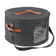 Round Hat Storage Box 16.9" x 10", Large Felt Hat Organizer for Cowboy Hats and Caps, Foldable Hat Carrier with Lid and Shoulder Strap for Travel Gray, 1 Pack