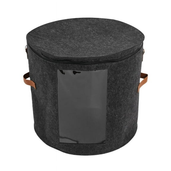 Round Hat Storage Box - Foldable Hat Box with Lid for Stuffed Clothes and Animal Toy, Carrying Organizer
