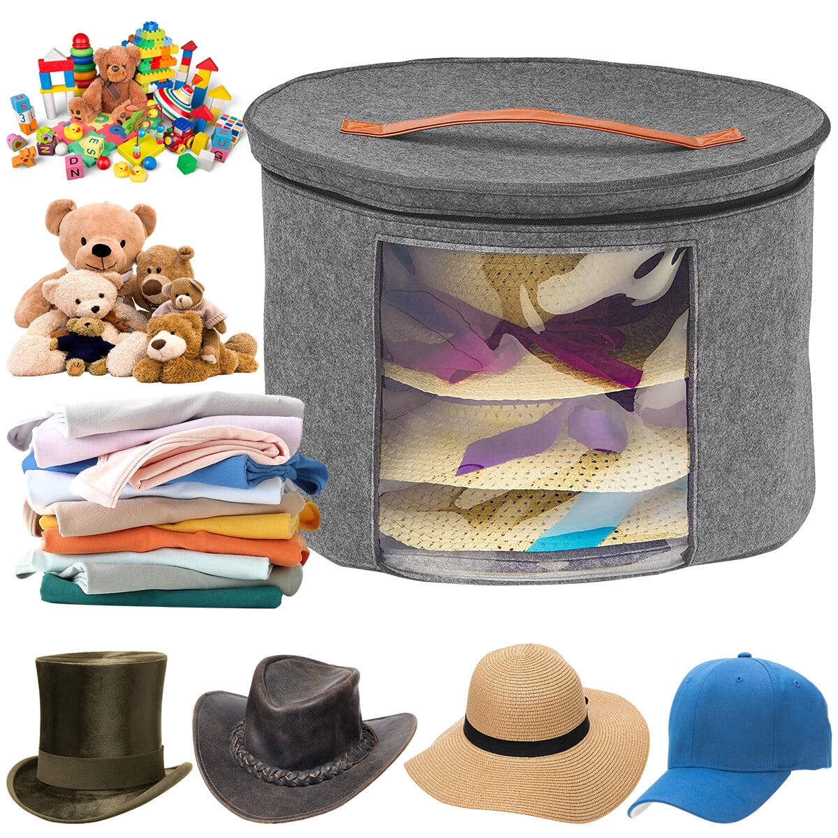 Hat Box Stuffed Animal Toy Storage Stackable Round Pop-up