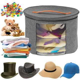 Hat Box Hat Storage Box Portable Stuffed Animal Toy Storage Foldable Round  Brim Hats Organizer Felt Organizer Bucket for Hats Clothes Office Pink