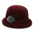 thumbnail image 1 of Round Hat for Women Bucket Vintage Hat Flower Accent Claret, 1 of 5
