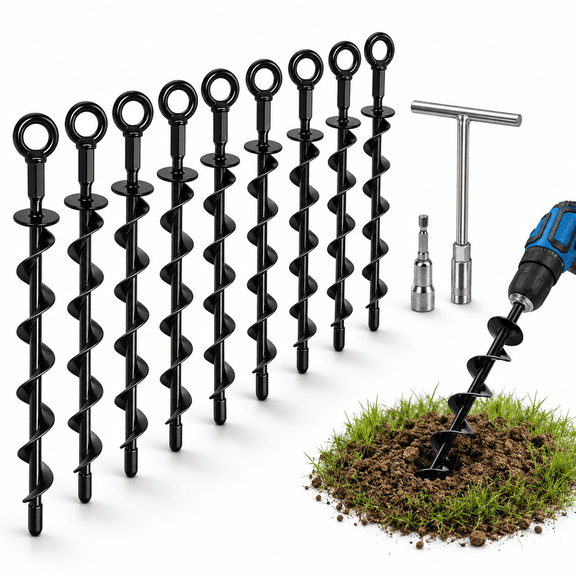 Round Head-8PACK 15 In Steel Screw-in Ground Anchors For Trampolines And Outdoor