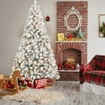 thumbnail image 1 of Round Head Snow Flocked Christmas Tree – 4ft/5ft/6ft/7ft Artificial Holiday Tree with Metal Stand, Pre-Lit LED or Unlit Option for Home Décor, 1 of 12