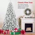 thumbnail image 1 of Round Head Snow Flocked Christmas Tree – 4ft/5ft/6ft/7ft Artificial Holiday Tree with Metal Stand，for Home Décor, 1 of 7