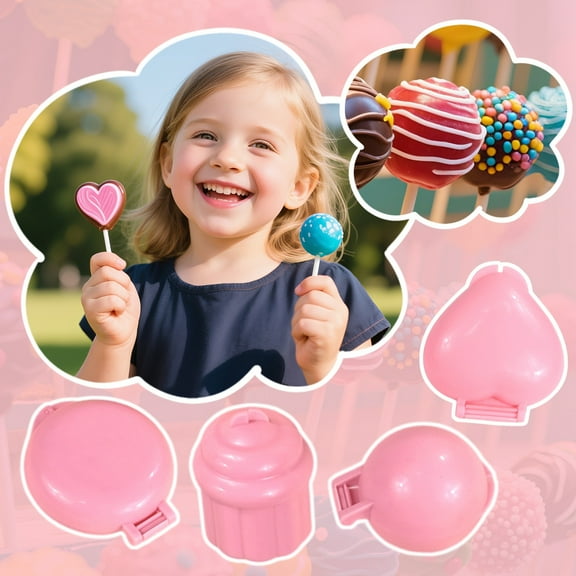 Round Heart Cake Pop Mold 4-Pack, Plastic Press Mold Set, Non-Stick Reusable Mold for Lollipop Sushi Rice Ball DIY Baking Party Home Use