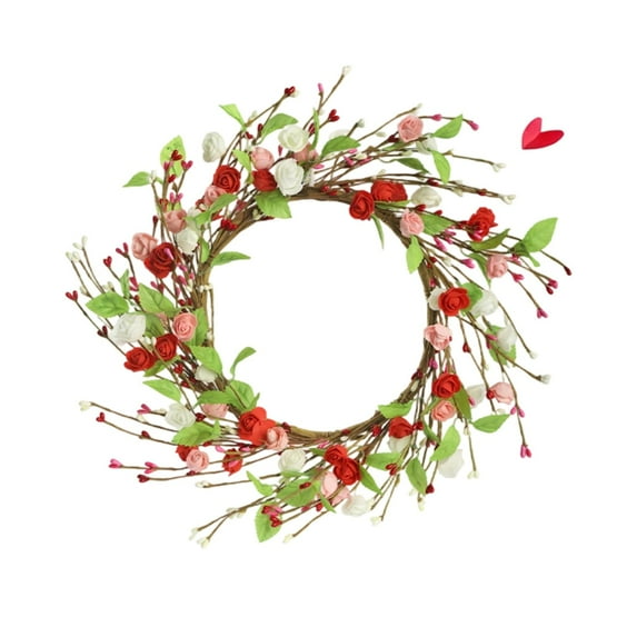 Round and Heart-Shaped Berry Wreaths for Valentine's Day Weddings – Outdoor or Indoor Wall Hanging Decor, Romantic Floral Arrangement for Seasonal Celebrations,Green