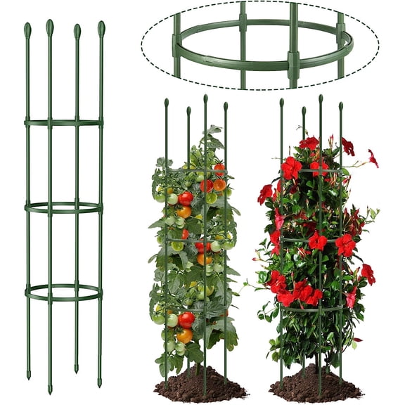 Round Heavy Duty Tomato Ca - 55 Inch Steel Core Plastic Coated Garden Trellis, 4-Post Rustproof Plant Support for Tomato/Cucumber/Beans, No Tools Snap Assembly, Spare Parts Available 1PS