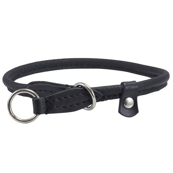 Round High Quality Genuine Rolled Leather Choke Dog Collar Black (15" Long)