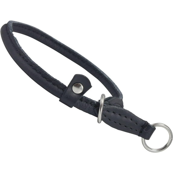 Round High Quality Genuine Rolled Leather Choke Dog Collar Black (20" Long)