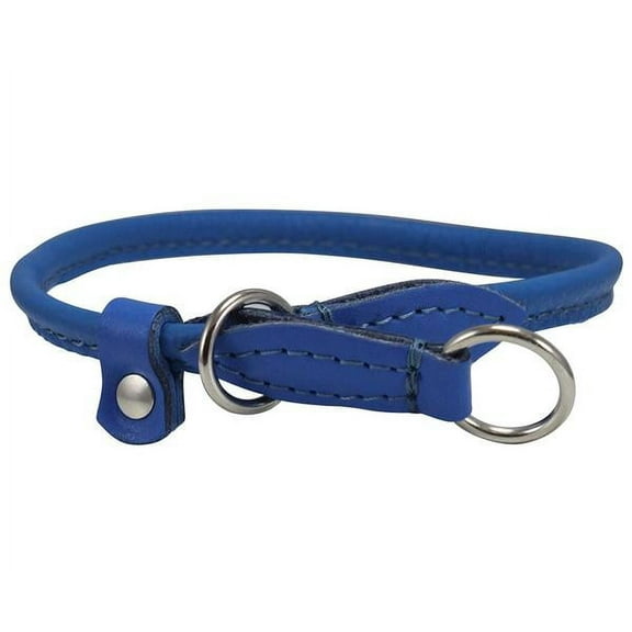 Round High Quality Genuine Rolled Leather Choke Dog Collar Blue (15" Long)
