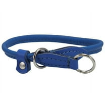 Round High Quality Genuine Rolled Leather Choke Dog Collar Blue (15" Long)
