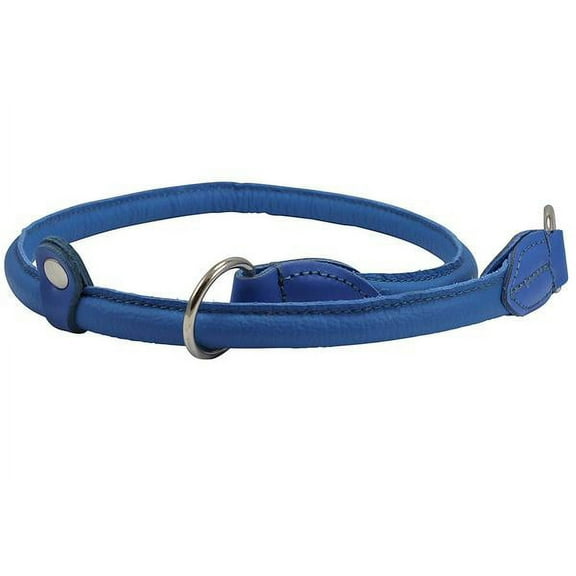 Round High Quality Genuine Rolled Leather Choke Dog Collar Blue (26" Long)