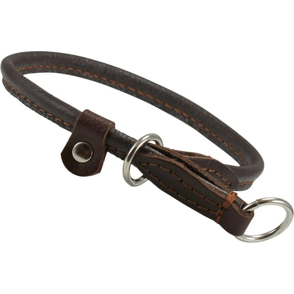 Round High Quality Genuine Rolled Leather Choke Dog Collar Brown (15" Long)
