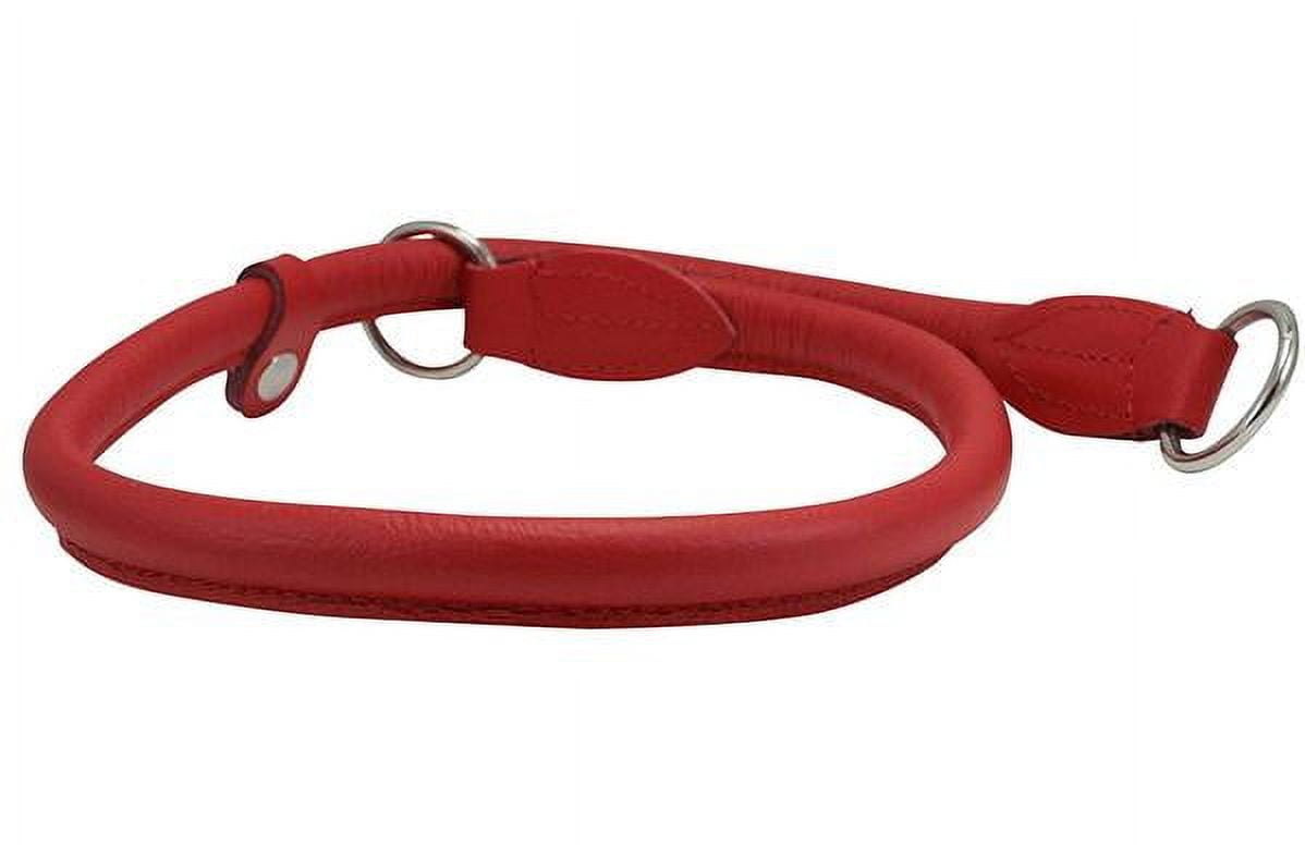 Round High Quality Genuine Rolled Leather Choke Dog Collar Red (26
